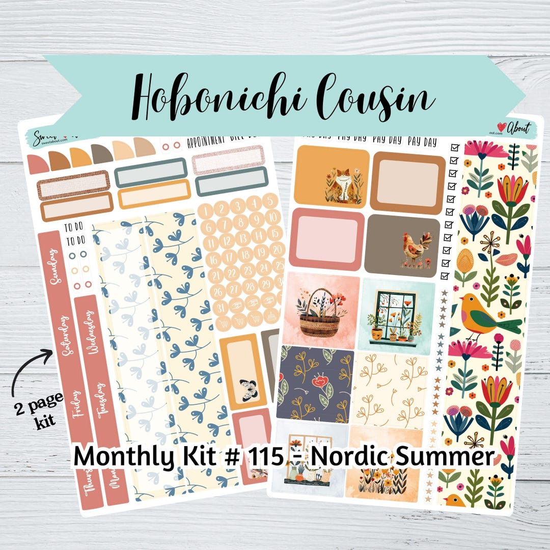 Hobonichi Cousin Monthly Sticker Kit #115 - Nordic Summer - 2 Page Kit ...