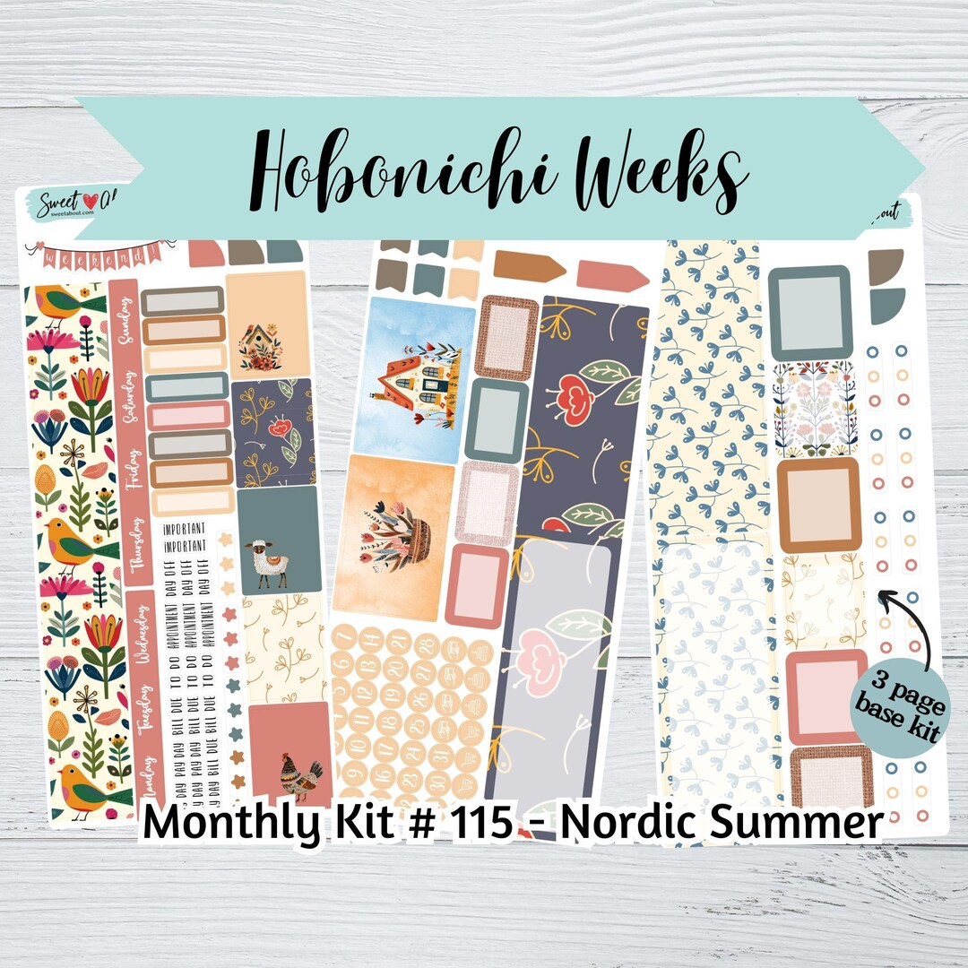 Hobonichi Weeks Monthly Sticker Kit #115 - Nordic Summer - 3 Page Kit ...