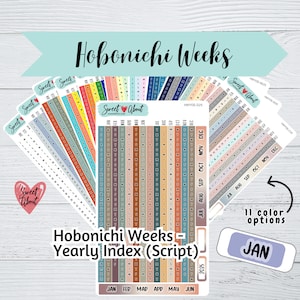 Hobonichi Weeks Yearly Index Stickers 2025- Script Font - Functional Planner or Journal Stickers