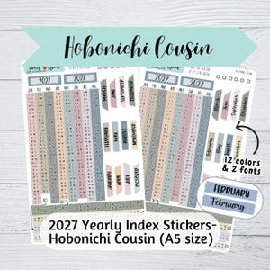 2027 Hobonichi Cousin A5 Yearly Index Stickers - Script or Cursive Font - 12 color options