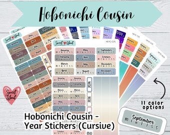 Hobonichi Cousin Yearly Stickers 2025 - Cursive Font Year Stickers - Functional Planner or Journal Stickers
