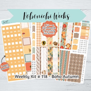 Hobonichi Weeks Weekly Sticker Kit #118 - Boho Autumn- 3 page kit - Hobonichi Weeks Weekly Stickers - Colorful Hobonichi Weeks Stickers