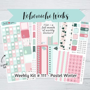 Hobonichi Weeks Weekly Sticker Kit #111 - Pastel Winter - 3 page kit - Colorful weekly sticker kit