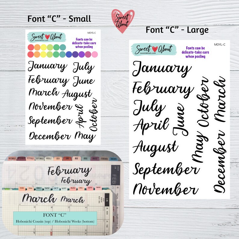 Months of the Year Planner Stickers - 5 Unique Fonts - Large & Small ...