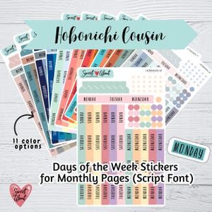 Adesivos Hobonichi Cousin Dia da Semana - Adesivos de Página Mensal - Fonte Script - Adesivos de Planejador Funcional