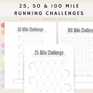 25, 50 & 100 Mile Challenge Bundle and Tracker, Fitness Planner, Exercise Log, Goal Tracker, Workout Journal
