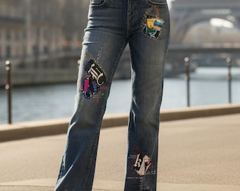 Jeans upcycled boro-stiksel patchwork Boho
