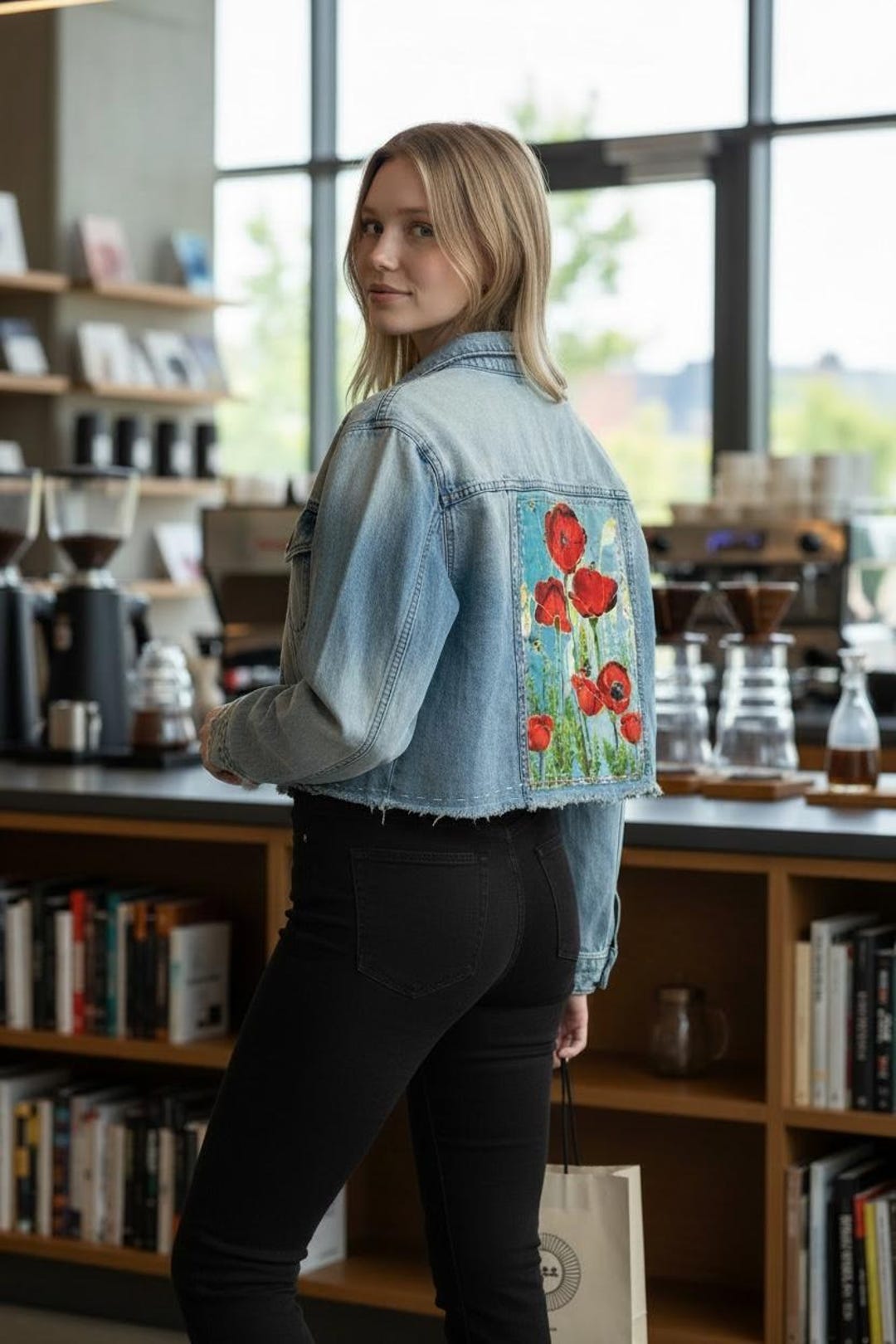 Poppy Jean Poppy Denim Jacket | Cropped Upcycled Jean Jacket | Wearable Art | Boho ...