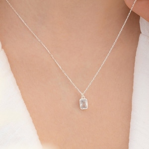 Zircon Baguette Necklace: Dainty Sterling Silver, Minimalist Jewelry