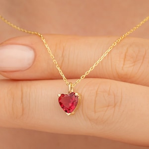 Ruby Heart 14K Gold Necklace: Birthstone Pendant