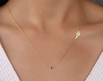 Sterling Silver Angel Wing Birthstone Necklace: Sympathy Memorial Gift