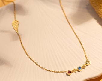 Sterling Silver Angel Wing Birthstone Necklace - Memorial Gift