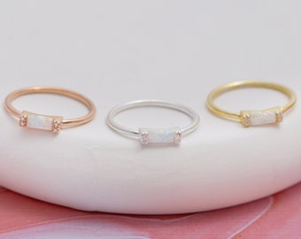 14K Gold Baguette Opal Ring - Minimal Stackable Ring - Dainty Opal Ring -  Baguette 14K Gold Ring - Mothers' Day Gift - Gifts for Her