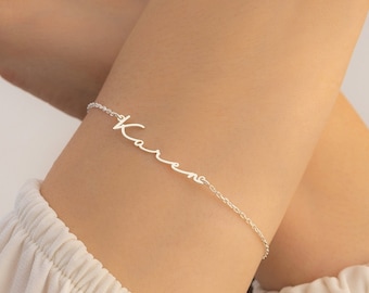 Custom Name Bracelet - Christmas Gift - Layering Name Bracelet - 925 Silver Minimal Letter Bracelet - Personalized Jewelry - Custom Gift