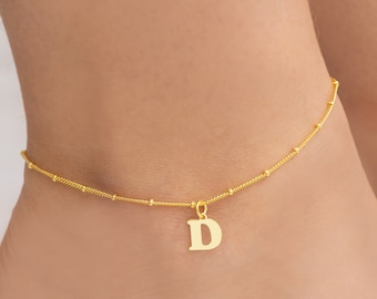 Sterling Silver Initial Anklet: Personalized Letter Charm