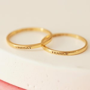 Personalized Name Ring: 14k Gold Stacking Band, Engraved Sterling Silver , Dainty Name