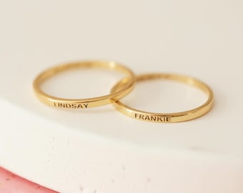 Dainty Engraved Name Ring: Sterling Silver, 14k Gold Band