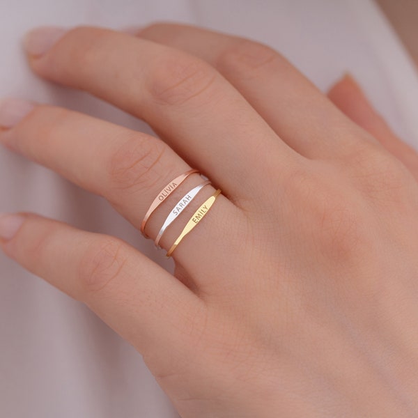 Stapelbarer Namensring – Zierlicher Silberring – Personalisierter Ring mit Namensgravur – Geschenke für Sie – Zierlicher Namensring – Hochzeitstagsgeschenk – Muttergeschenke