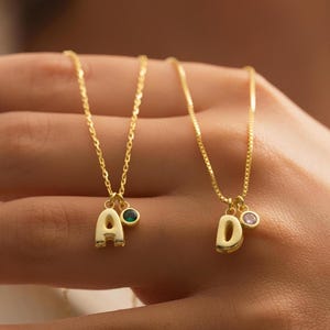 Bubble Letter Necklace , Balloon Initial Necklace , Birthstone Necklace