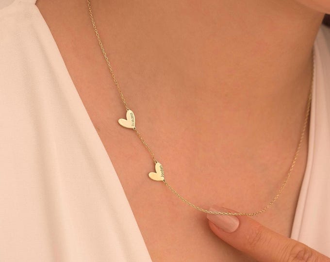 Engraved Heart Necklace for Mom , Personalized Engraved Heart Necklace ,  Custom Family Necklace , Mother's Day Gift