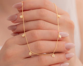 Dainty Diamond Daisy Necklace: 925 Sterling Silver, 14k Gold Wedding Jewelry