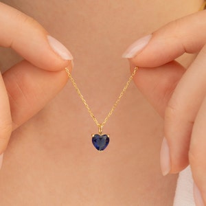 14K Gold Sapphire Heart Necklace - September Birthstone Pendant