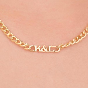 14k Gold Initial Curb Chain Necklace: Personalized Cuban Link Choker