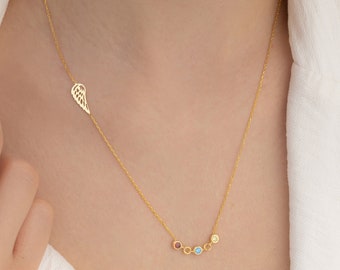 Birthstone Angel Wing Necklace: Sterling Silver Memorial Gift