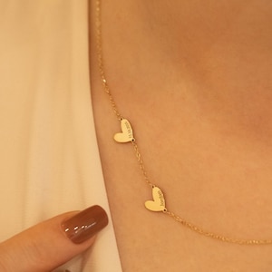 14k Personalized Engraved Hearts Name Necklace , Heart Name Necklace , Kids Name Necklace , Grandkids Necklace , Custom Necklace