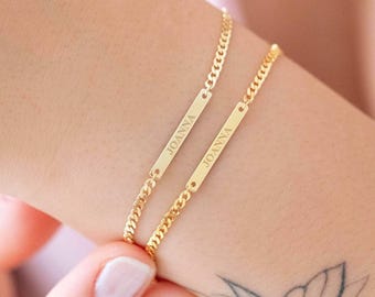 Custom Sterling Silver Name Bar Bracelet - Personalized Curb Chain