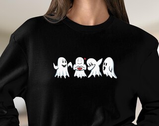 HEBBE Felpa Donna Halloween Fantasma - Grafica Divertente, Girocollo, Morbida E Casuale, Per Festa E Autunno