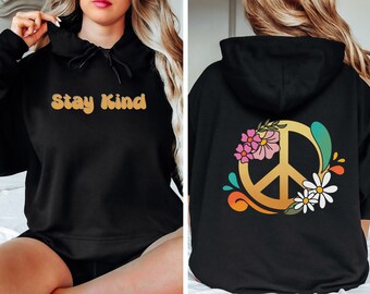 Be Kind Peace Zeichen Hoodie, Retro Grafik, positive Affirmation