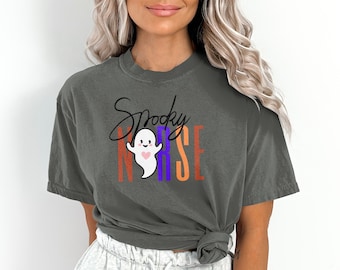 Comfort Colors Spooky Nurse Shirt, Halloween Ghost Tee