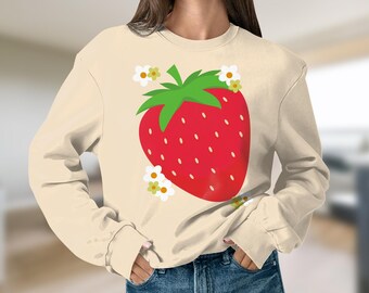 Strawberry Graphic Sweatshirt, Trendy Graphic Shirt
