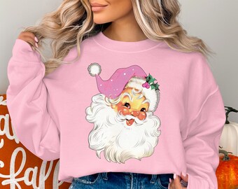 Camiseta gráfica retro de Papá Noel, sudadera navideña vintage