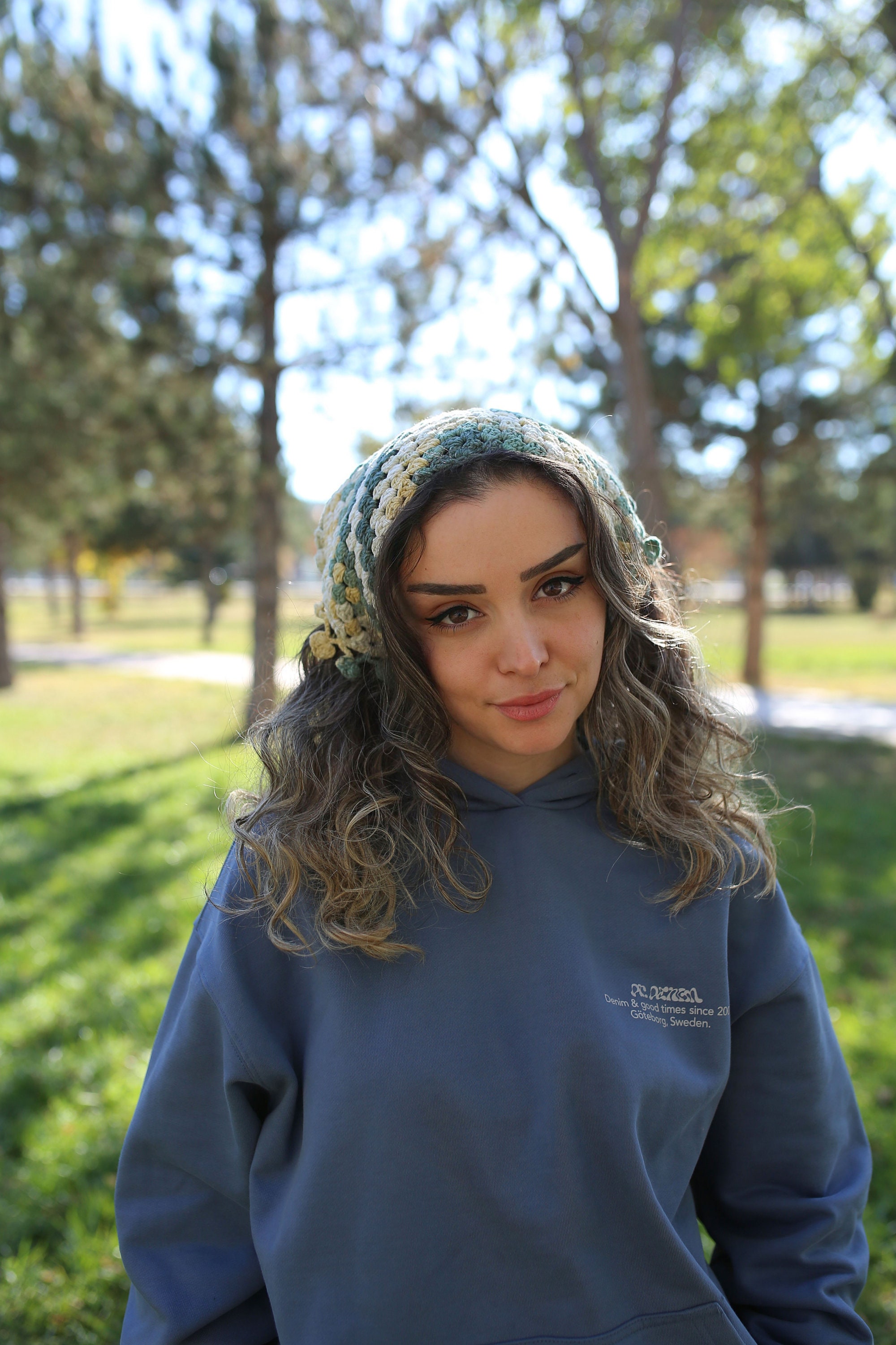 Green Bandana Knitted With Handmade Crochet With Etsy