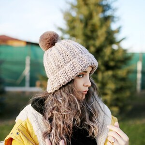 Gray Beanie Handmade oversized slouchy beanie from wool&acrylic yarn, Hat for fall and winter, Gift for women image 2