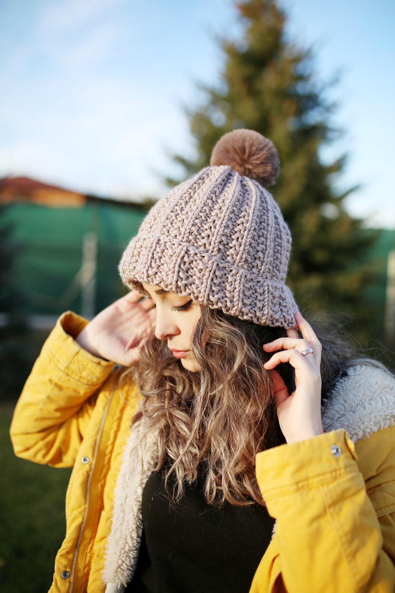 Gray Beanie Handmade oversized slouchy beanie from wool&acrylic yarn, Hat for fall and winter, Gift for women image 3