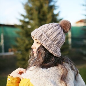 Gray Beanie Handmade oversized slouchy beanie from wool&acrylic yarn, Hat for fall and winter, Gift for women image 4