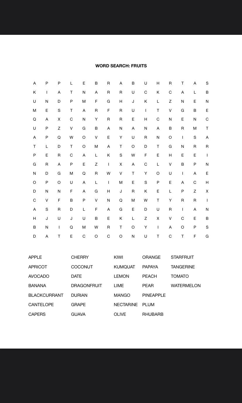 Word Search Fruit Printable Instant Download PDF Etsy