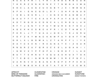 word search oranges / orange things instant download printable PDF