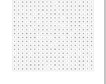 word search United States 50 states printable instant download PDF