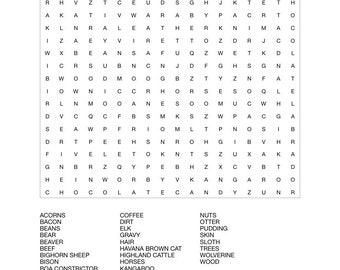 word search brown things printable instant download PDF