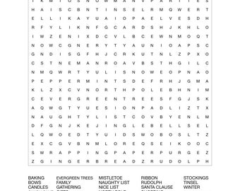Christmas word search instant download printable PDF
