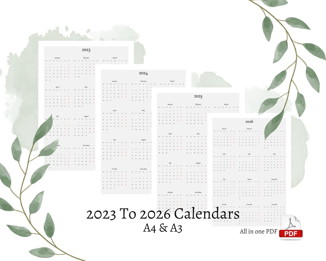 2023, 2024, 2025, 2026 Calendar Printable Calendar A4& A3 Monday Start