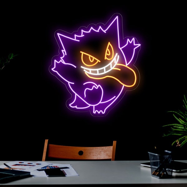 Gengar Enseigne Néon | Néon LED | Enseigne Néon Anime | Néon pour salle de jeux | Enseigne néon pour chambre d'enfant | Party Enseigne Néon