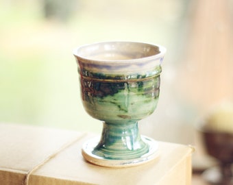 Green and blue stoneware goblet ~ by Karn Kreft