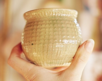 Handmade from Scratch ~ Round Stoneware Tumbler with a Hint of Pastel Green ~ Karn Kreft