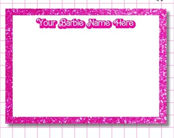 Pink Glitter Stationery Set Personalized | Hot Pink Magenta Barbiecore Doll Design | Blank Note Cards Cute Stationary for Kids for Girls