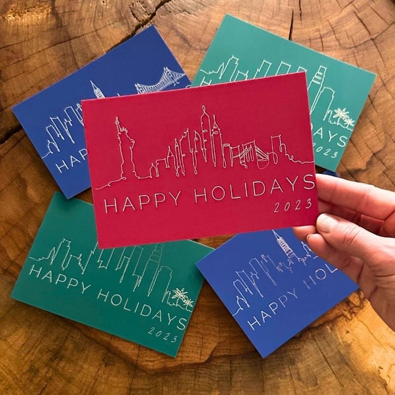 Happy Holidays 2023 Cards New York City Skyline Line Art With Etsy